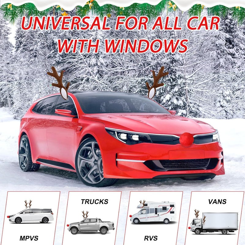 Narremcoy Christmas Car Reindeer Antlers with Ears and Nose - Festive Plush Antler Kit with Hanging Light - Universal Fit Rudolph Holiday Decoration for Car Window SUV Truck Xmas Gift - Image 5